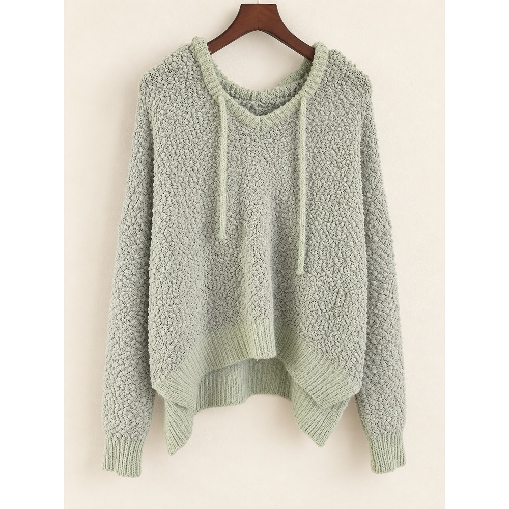 POL Sage Green Popcorn Knit Hooded Sweater Large Oversized Boho POL15